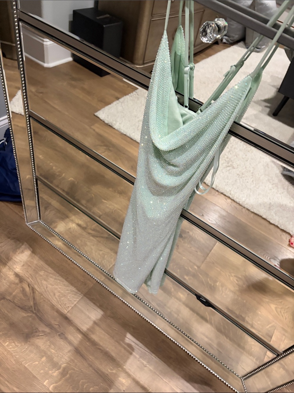 Windsor Mint Green Beaded Cowl Neck Mini Dress